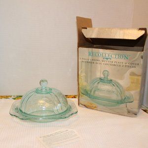 Vintage Teal Indiana Glass Covered Butter Dish or candy dish